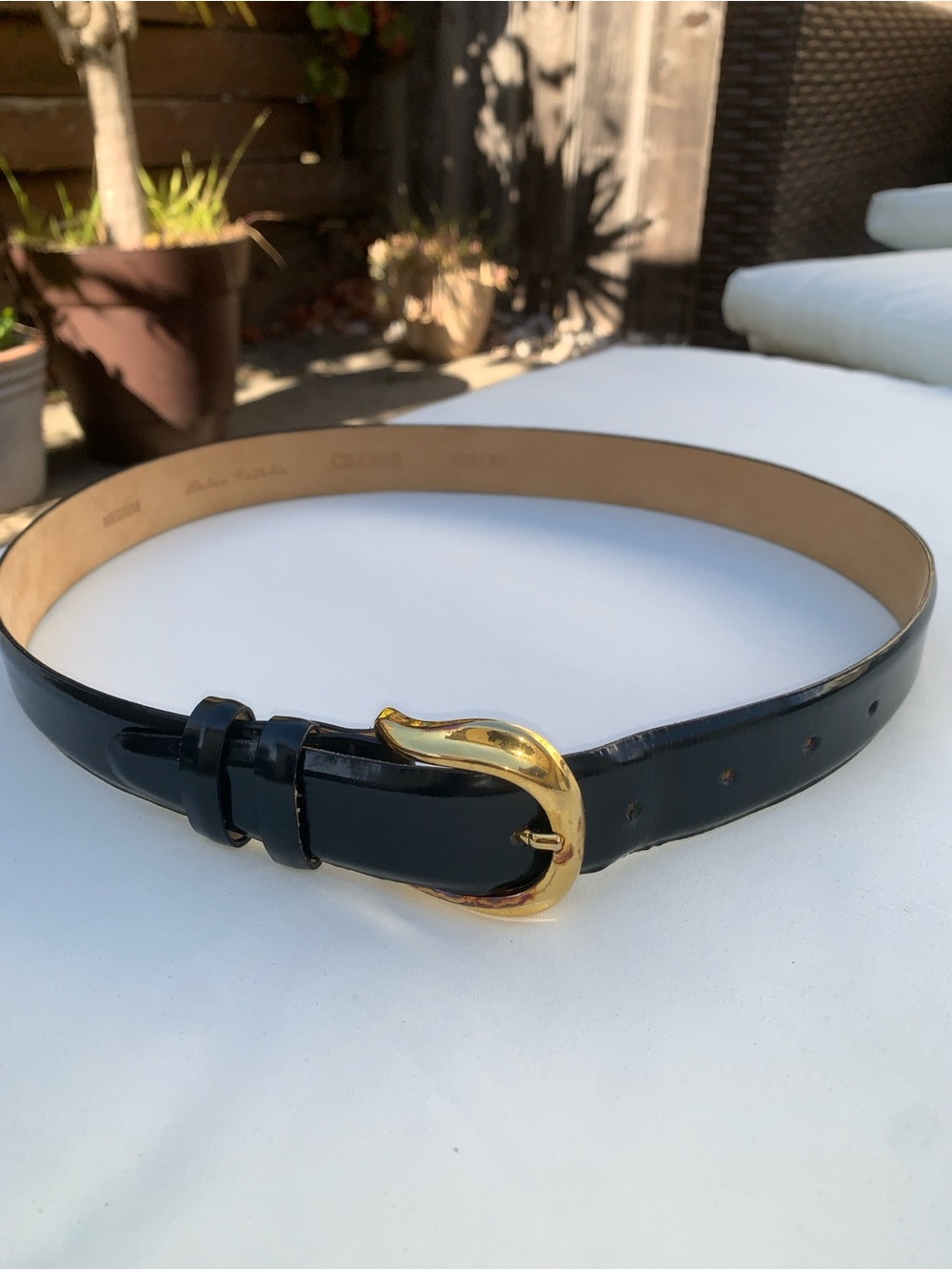 Vintage Cipriani calfskin black leather belt with gold buckle